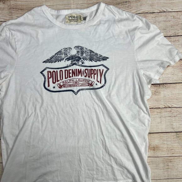 Vintage Polo Ralph Lauren Denim‎ Supply Eagle Logo Tee White T-Shirt Mens XL - Picture 8 of 10